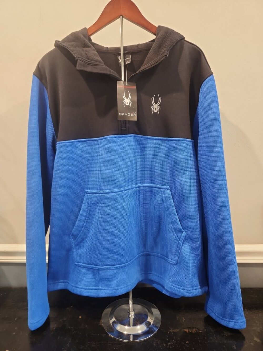 NWT~Spyder~1/4 Zip~Pullover Hoodie~Mens Large~Waffle~Fleece Lined~$109 MSRP